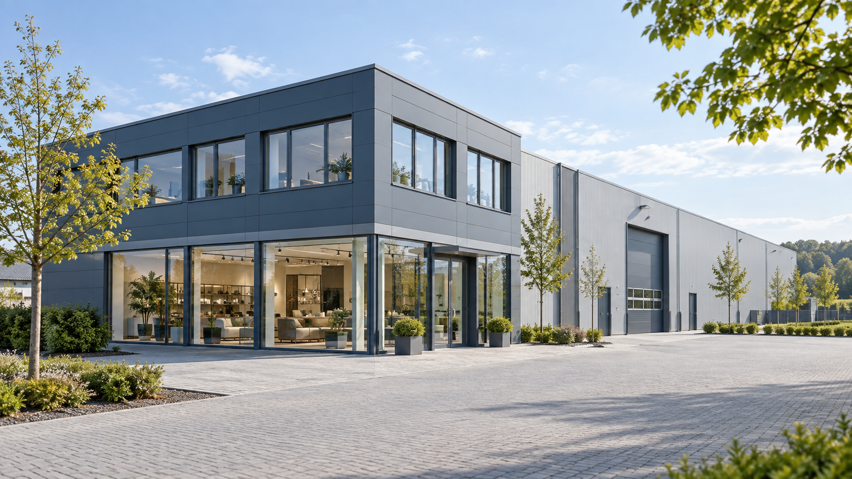 Betriebsstandort mit Schauraum, Büro und Halle